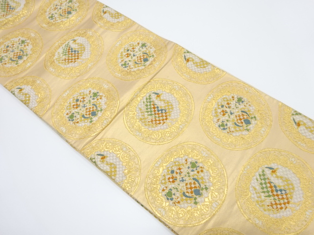 アンティーク　華紋に鳥模様織り出し袋帯（材料）